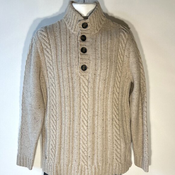 Rocha John Rocha SZM Khaki Lambs wool mock 1/4 chunky cable knit sweater … - Picture 1 of 10